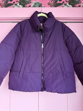 ONLY Carmakoma Deep Short Purple Puffer Jacket Plus Sz 1X